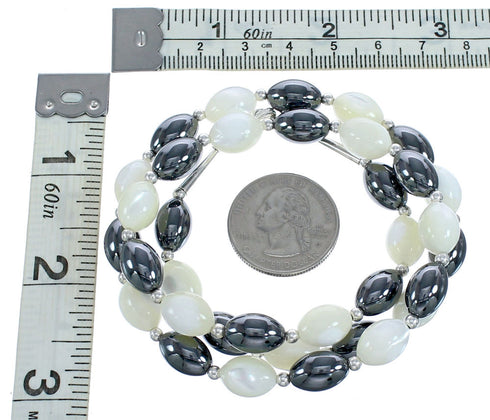 Hematite and Mother of Pearl Genuine Sterling Silver Bead Necklace JX121625